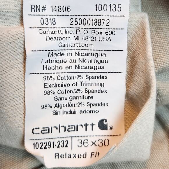 Carhartt Men’s Relaxed Straight Rigby Dungaree Pants Beige 36x30 Style 102291 - Picture 2 of 11